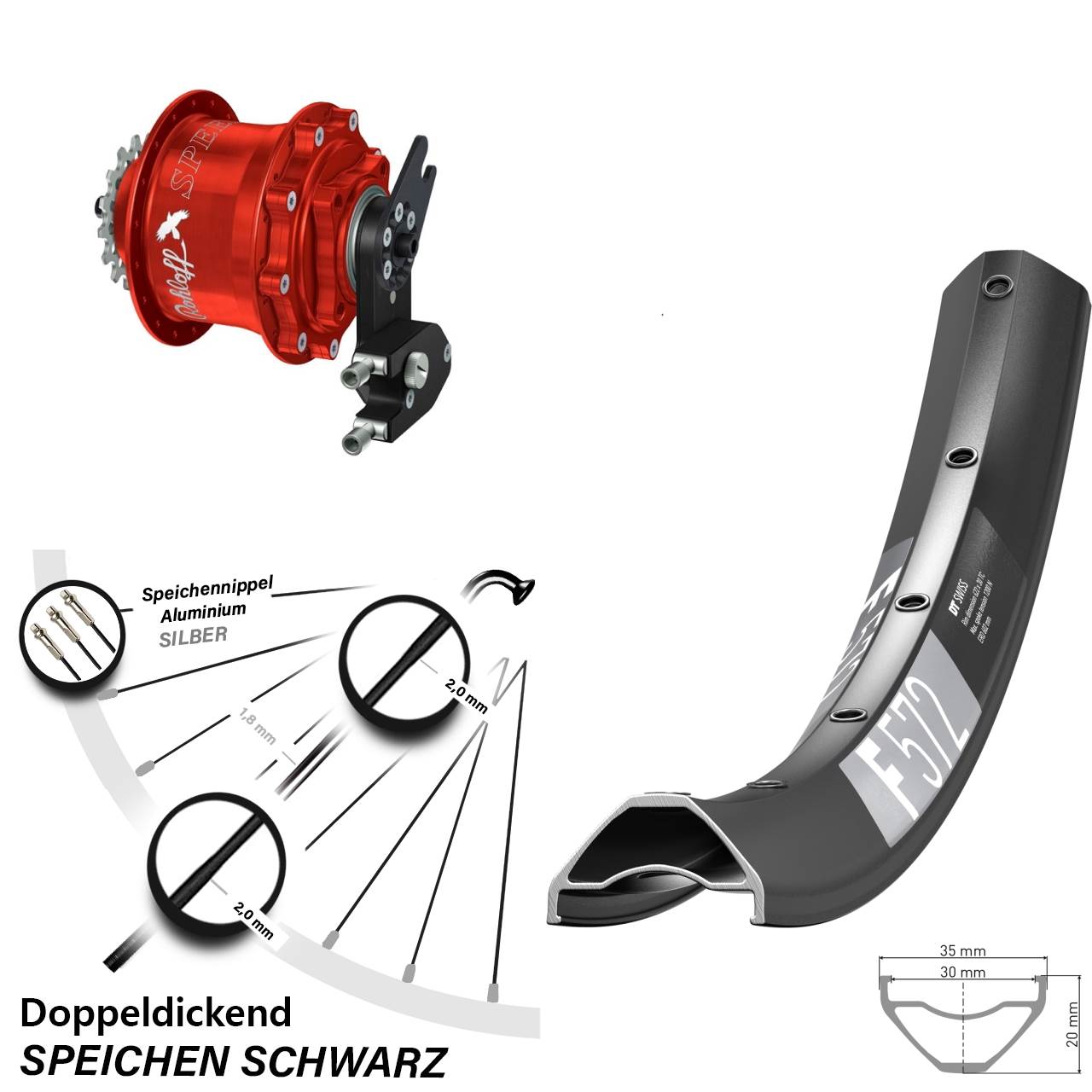 Disc Hinterrrad 27,5 Zoll DT Swiss F572 Rohloff Speedhub CC DB OEM2 Tandem rot