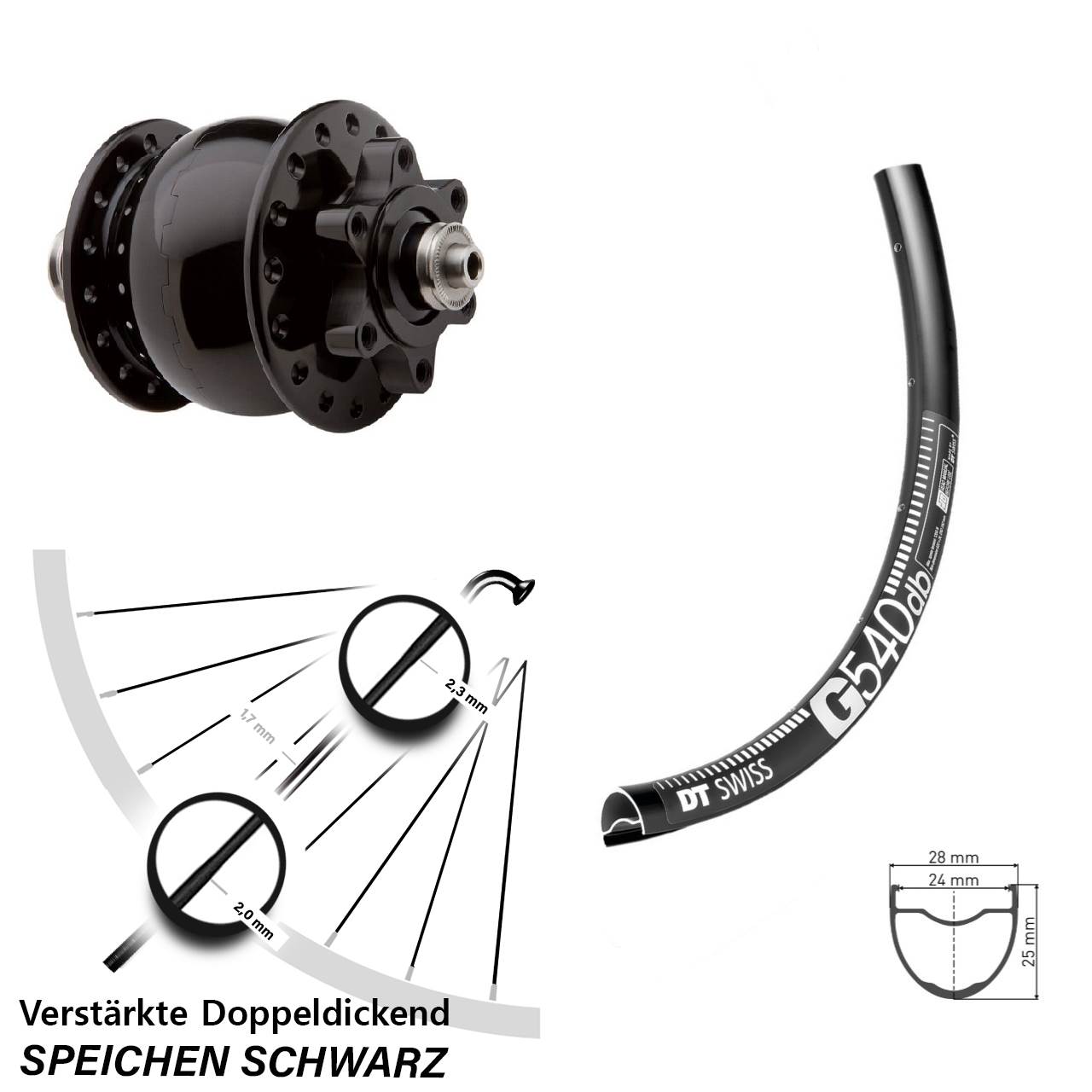 Disc Laufrad mit Nabendynamo 29 Zoll DT Swiss G 540 SON 28 QR