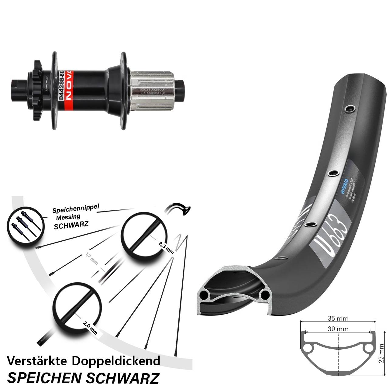 DT Swiss U 663 Novatec D-442 HG 29 Zoll Hinterrad 12x148 Boost 6-Loch 8-12 fach