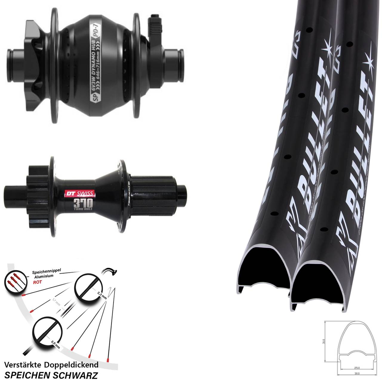 6-Loch Laufradsatz 29 Zoll KX Bullet OS DT Swiss 370 Shutter PD-7 8-11 fach HG 12x100/142