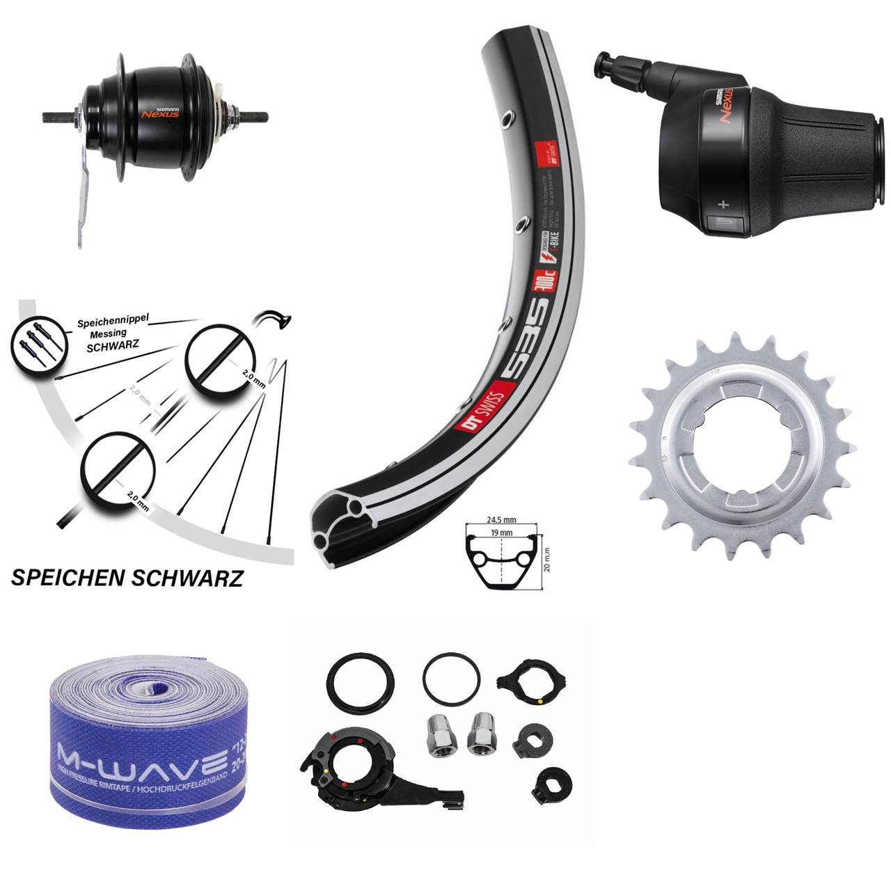26 Zoll DT Swiss Hinterrad Shimano Nexus 8 Gang Rücktritt schwarz