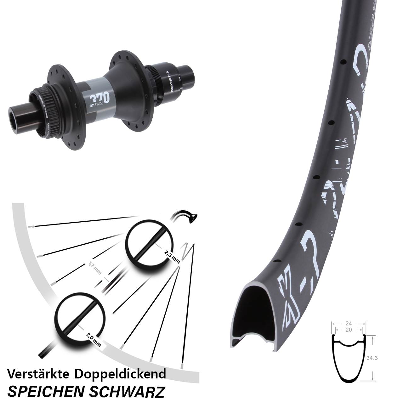 KX-R Road DT Swiss 370 28-29 Zoll Hinterrad Centerlock 12x142 XDR