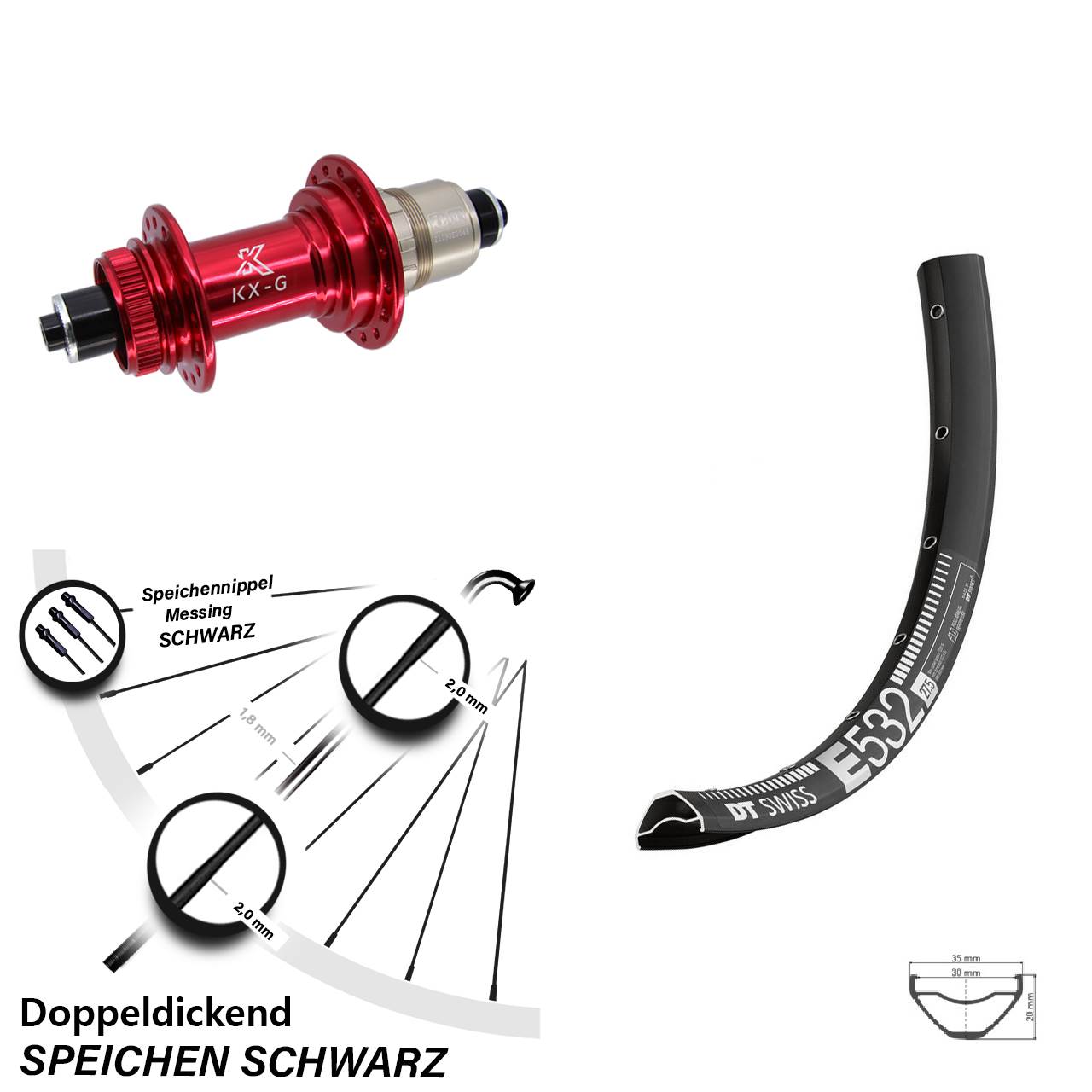 Disc Hinterrad QR 27,5 Zoll DT Swiss E 532 KX-G rot XD-R