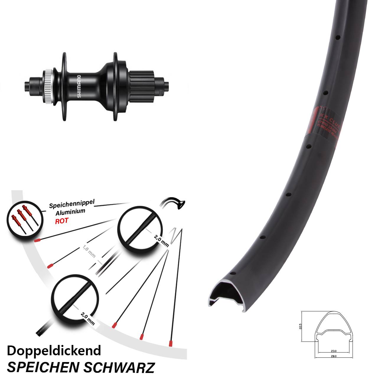 26 Zoll KX Clue Shimano FH-MT500 Centerlock Hinterrad für Schnellspanner Micro Spline
