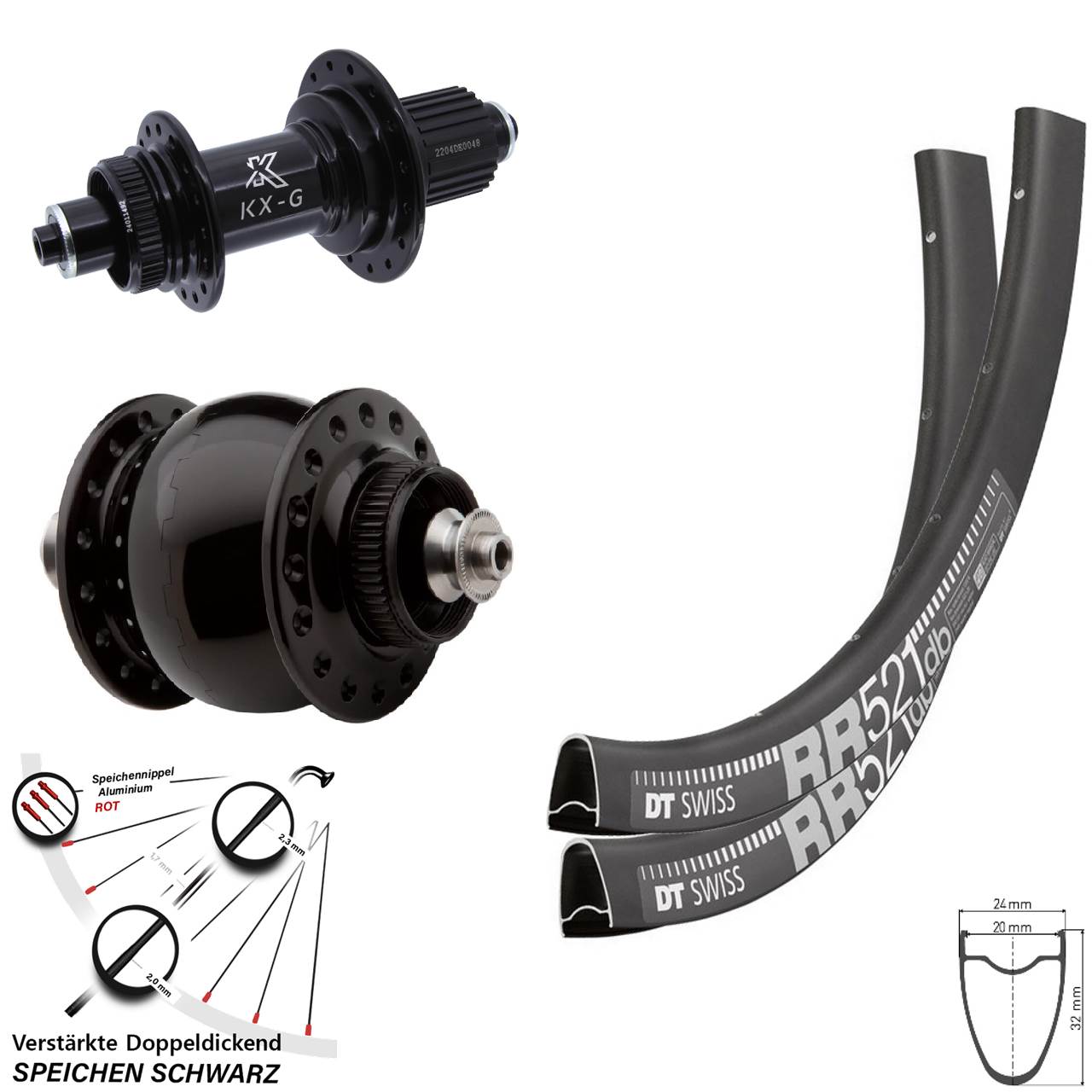 Laufradsatz Centerlock 28 Zoll DT Swiss RR521 KX-GS verstärkt SONdelux Micro Spline QR