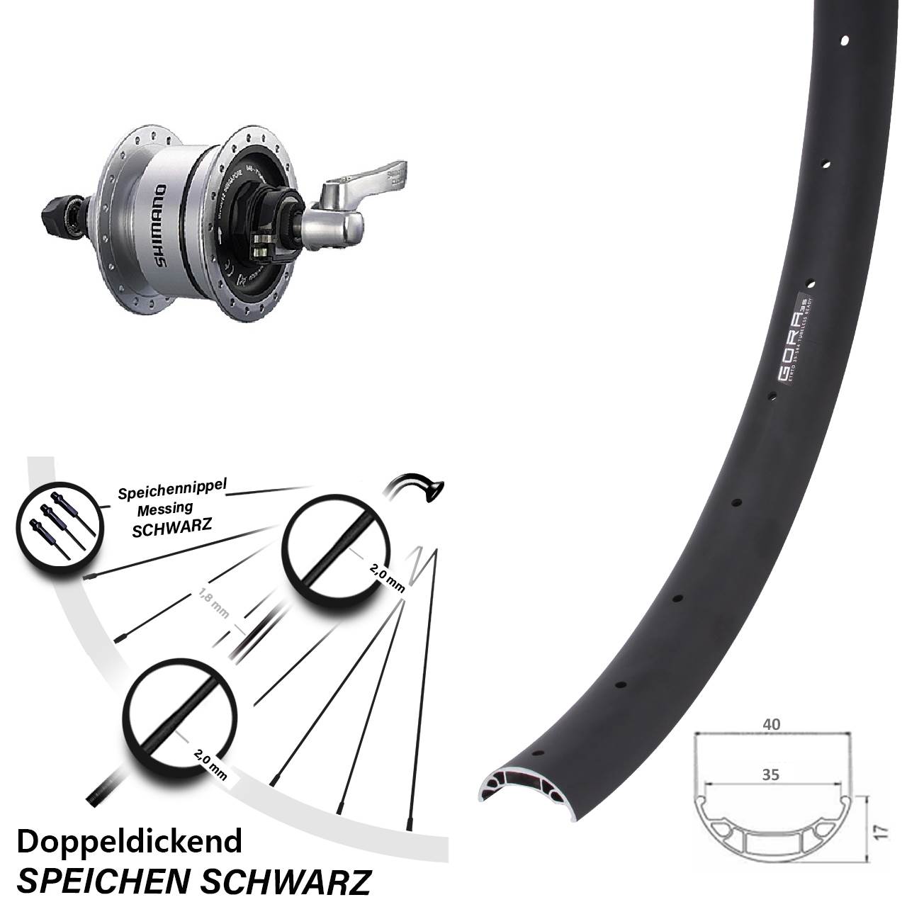 Gora 35 Shimano DH-3D72 27,5 Zoll Centerlock Dynamovorderrad QR