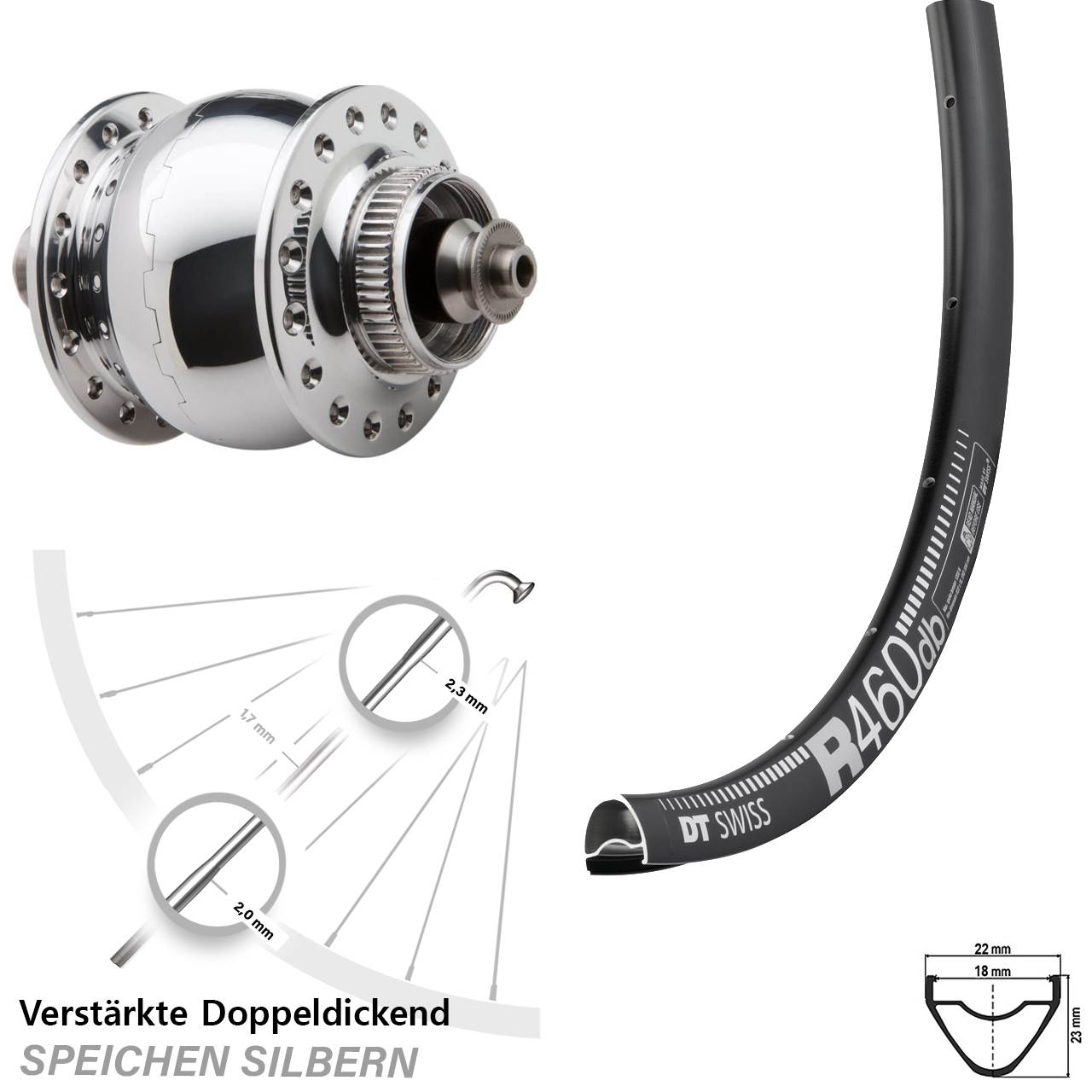 SON delux DT Swiss R 460 28 Zoll Disc Laufrad mit Nabendynamo QR