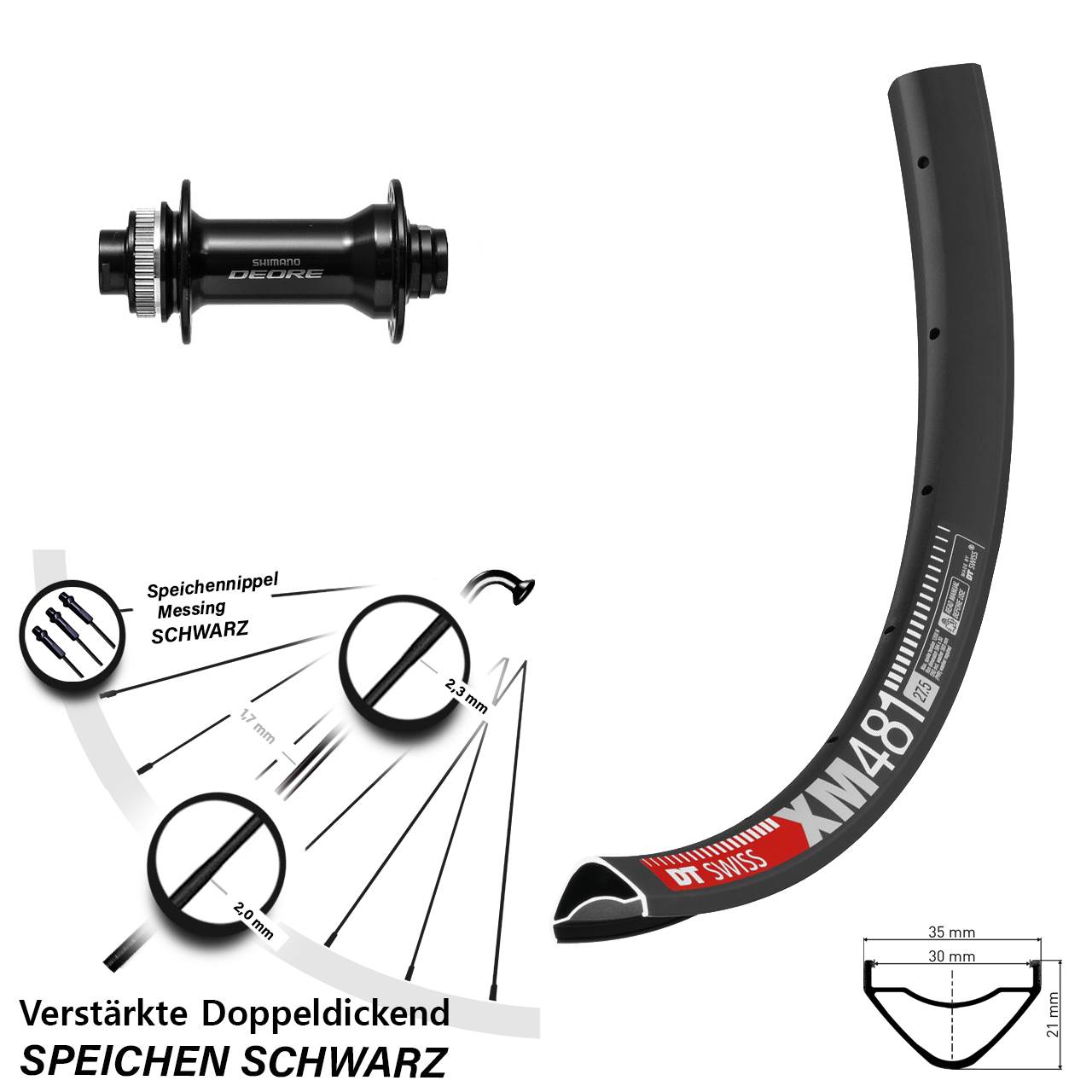 27,5 Zoll DT Swiss XM 481 Shimano Deore Disc Laufrad 15x110 Boost