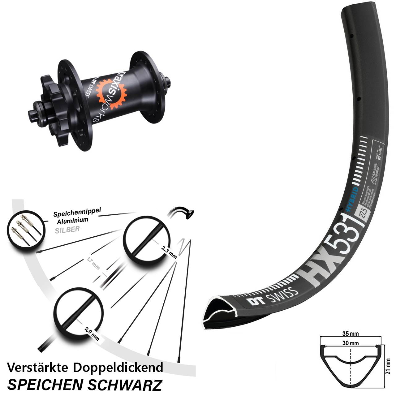 Disc Laufrad für Schnellspanner 29 Zoll DT Swiss HX 531 DT Swiss 350