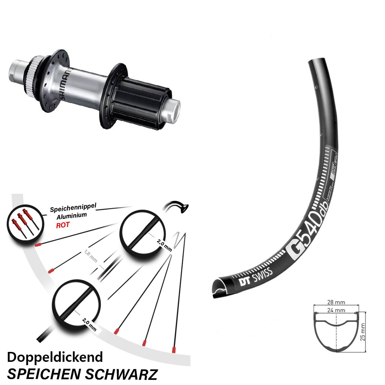 Hinterrad 28 Zoll DT Swiss G 540 DB Disc schwarz Shimano FH-RS770