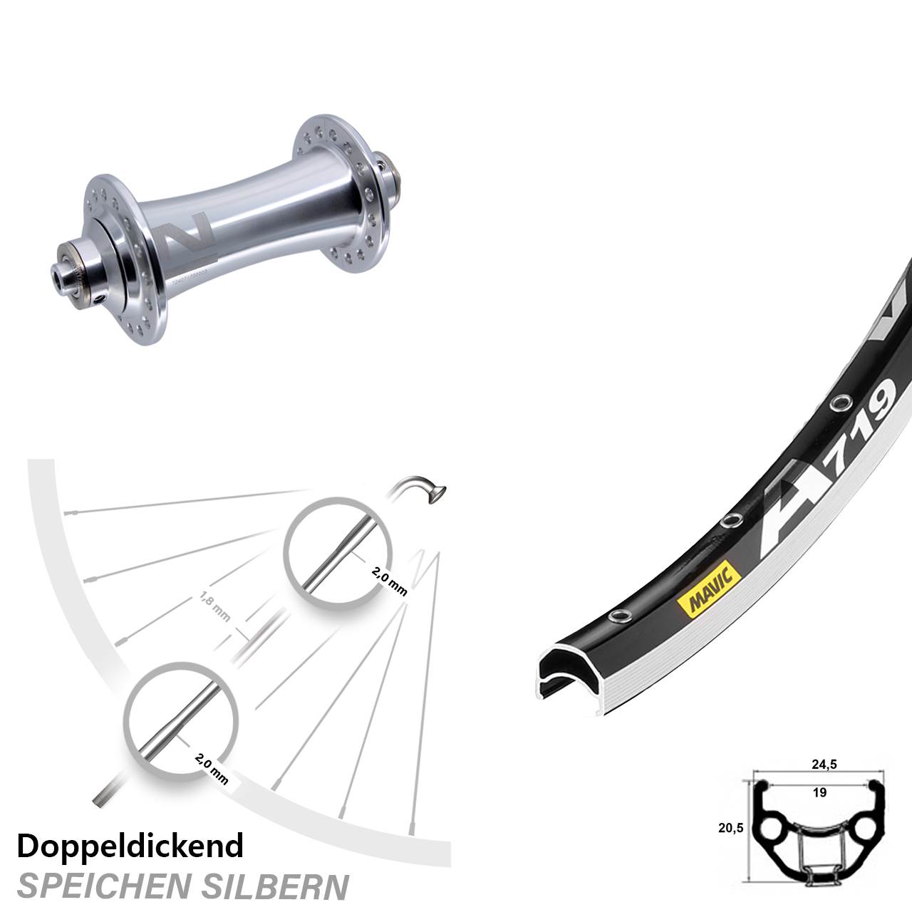 Mavic A 719 Novatec A-141SB 28 Zoll Vorderrad für Schnellspanner