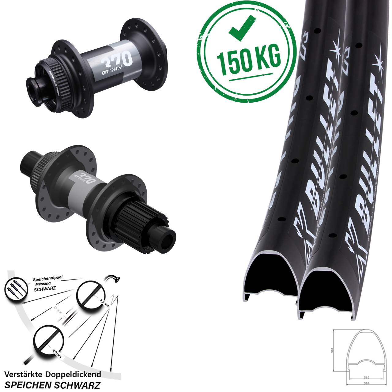 KX Bullet DT Swiss 370 28 Zoll Disc Laufrad-Satz 12x100/142 Micro Spline