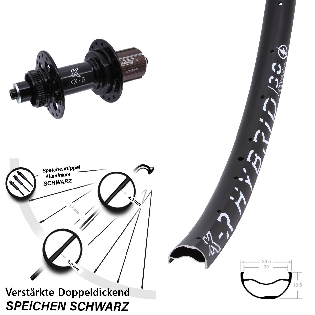 Disc Hinterrad 29 Zoll KX-BR Hybrid 30 8-12 fach für Schnellspanner Boost