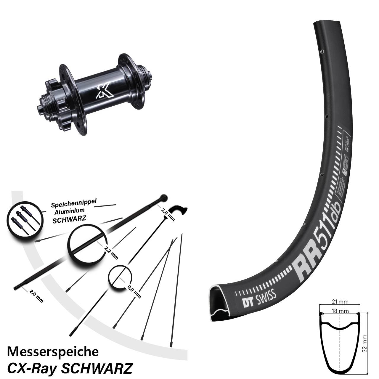 28 Zoll Disc Vorderrad DT Swiss RR511 KX-M QR CX-Ray