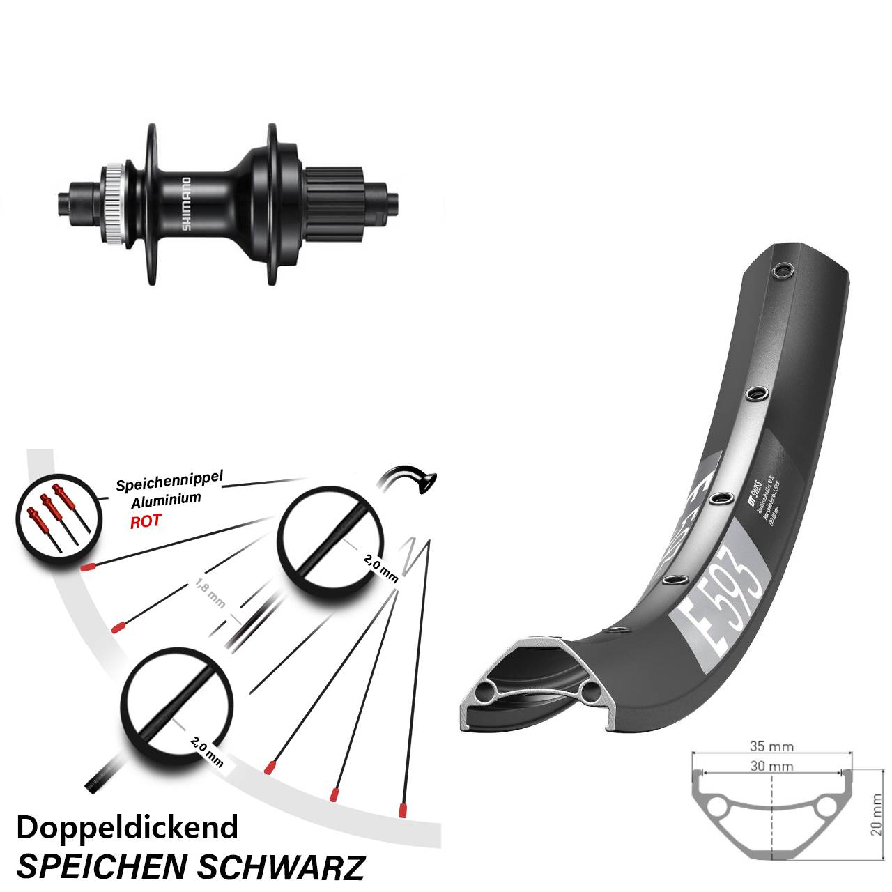 Hinterrad 29 Zoll DT Swiss E593 Shimano MT500 Micro Spline