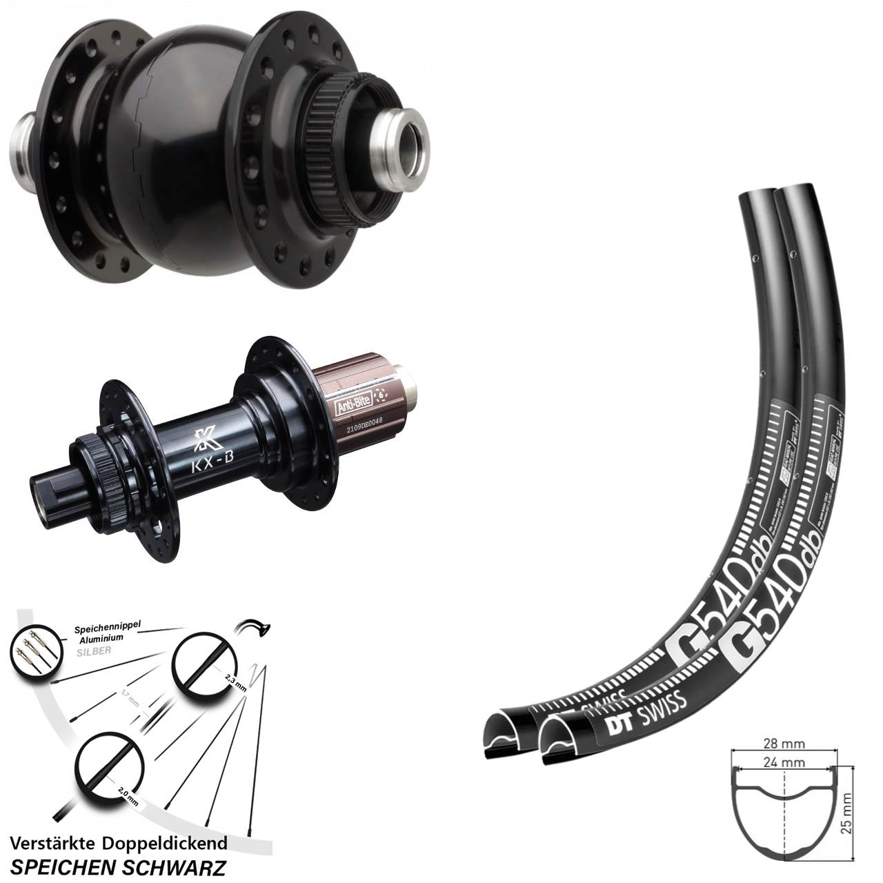 28-29 Zoll DT Swiss G540 KX-B SON 28 Laufrad-Satz 12x110/148 Boost 8-12 fach HG