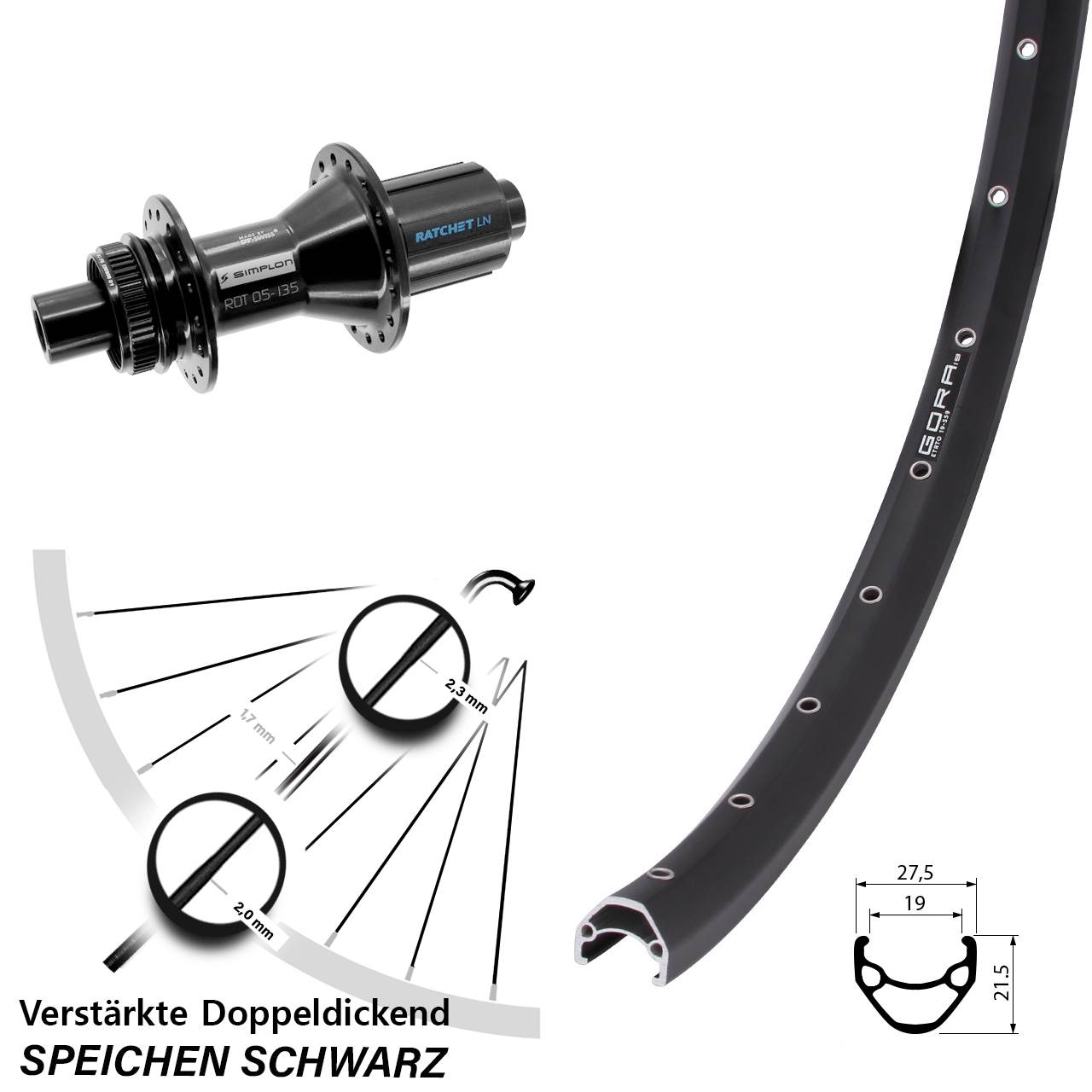 28 Zoll Gora 19 DT Swiss 370 Hybrid Hinterrad Centerlock 12x142 8-11 fach