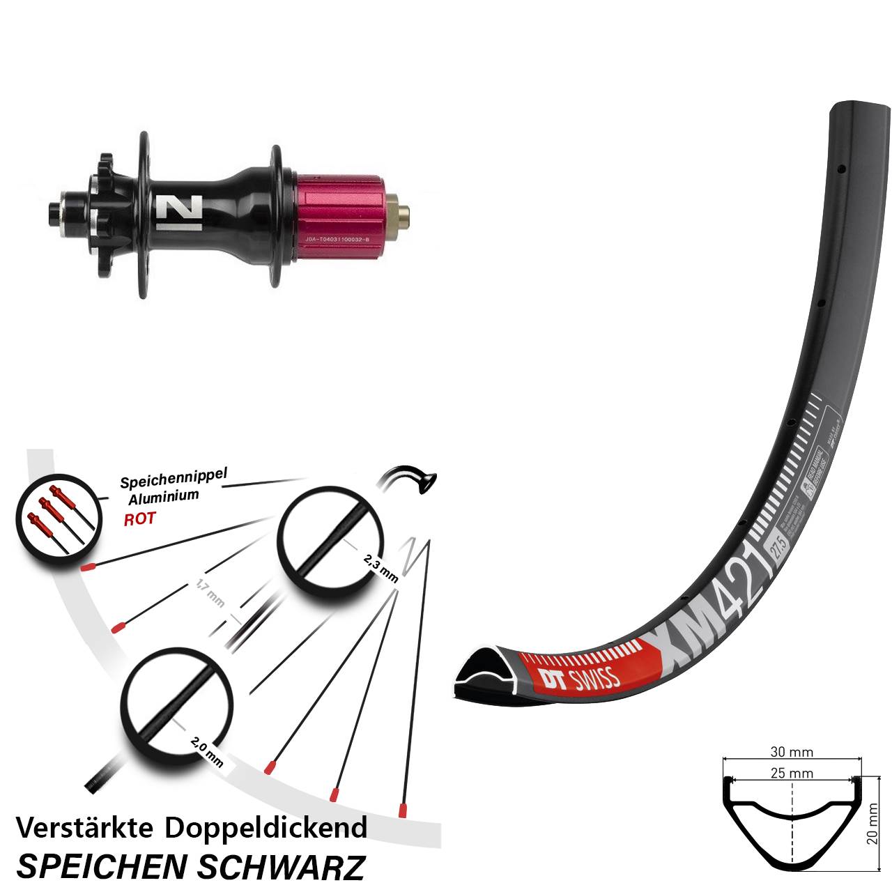 Disc Hinterrad 27,5 Zoll DT Swiss XM421 Novatec Superlight 8-12 fach HG QR