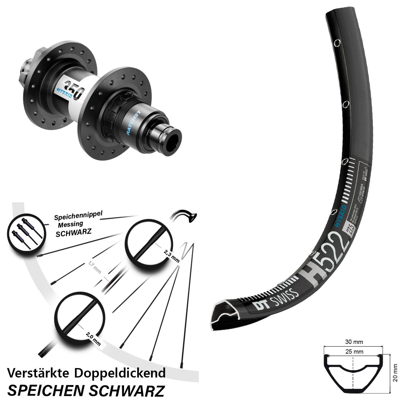 6-Loch Hinterrad 12x148 28-29 Zoll DT Swiss H522-350 Hybrid XD 11-12 fach