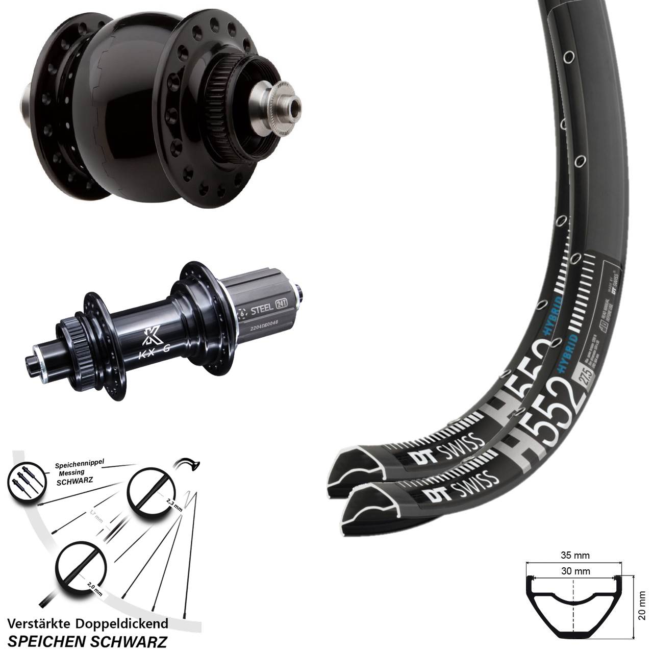 29 Zoll DT Swiss H552 KX-GS verstärkt SON 28 Laufradsatz Centerlock QR 8-12 fach