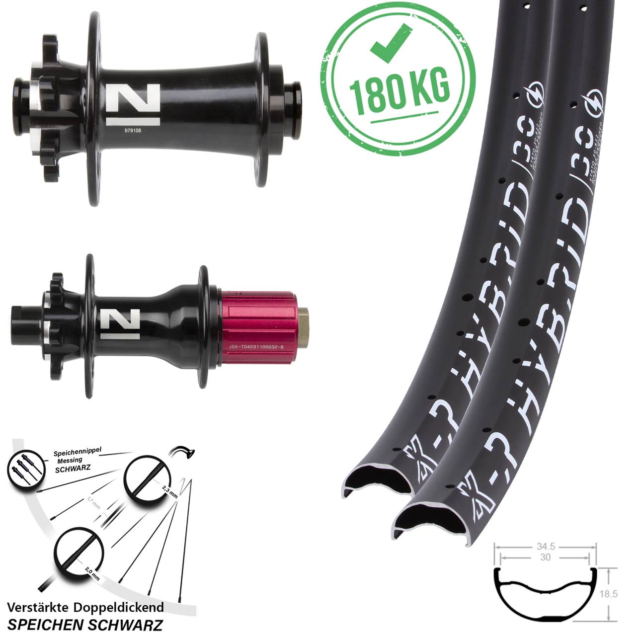 Laufradsatz 6-Loch 12x100/142 29 Zoll KX-R Hybrid 30 Novatec Superlight 8-12 fach HG