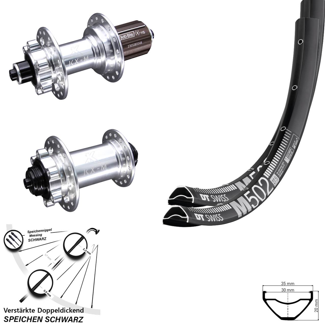 Laufradsatz 6-Loch für Schnellspanner 29 Zoll DT Swiss M502 KX-M 8-12 fach HG