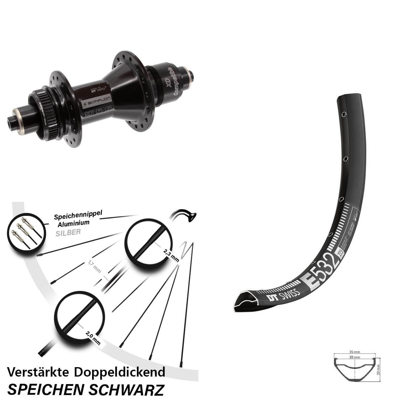 29 Zoll DT Swiss E 532-370 Hinterrad Centerlock QR XD