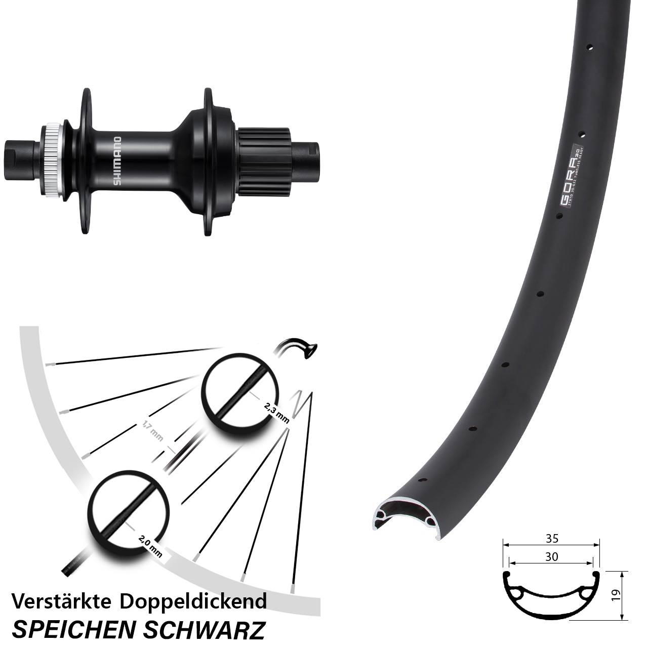 26 Zoll Gora 30 Shimano FH-MT510-B Centerlock Hinterrad 12x148 Micro Spline
