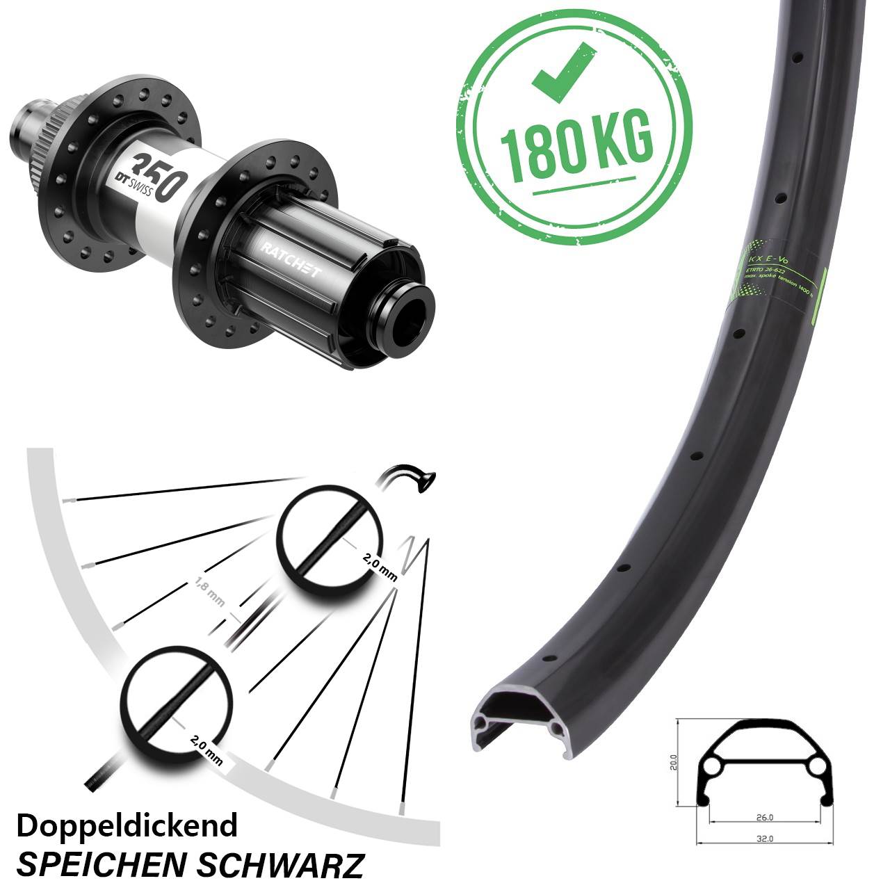DT Swiss 350 KX Evo Hinterrad 28-29 Zoll Centerlock 12x142 mm HG 8-11 fach