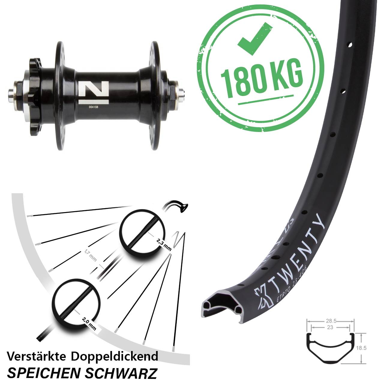 Vorderrad 20 Zoll KX Twenty Novatec D041SB schwarz