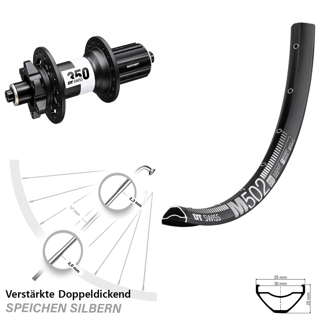 29 Zoll DT Swiss M502-350 6-Loch Vorderrad für Schnellspanner