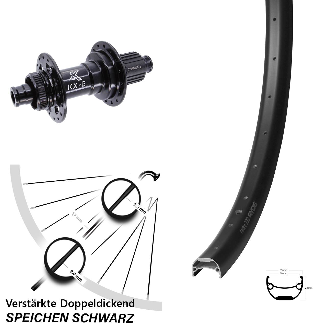 Disc Hinterrad 12x148 26 Zoll Ryde Andra 29 KX-E Heavy Duty Shimano Micro Spline
