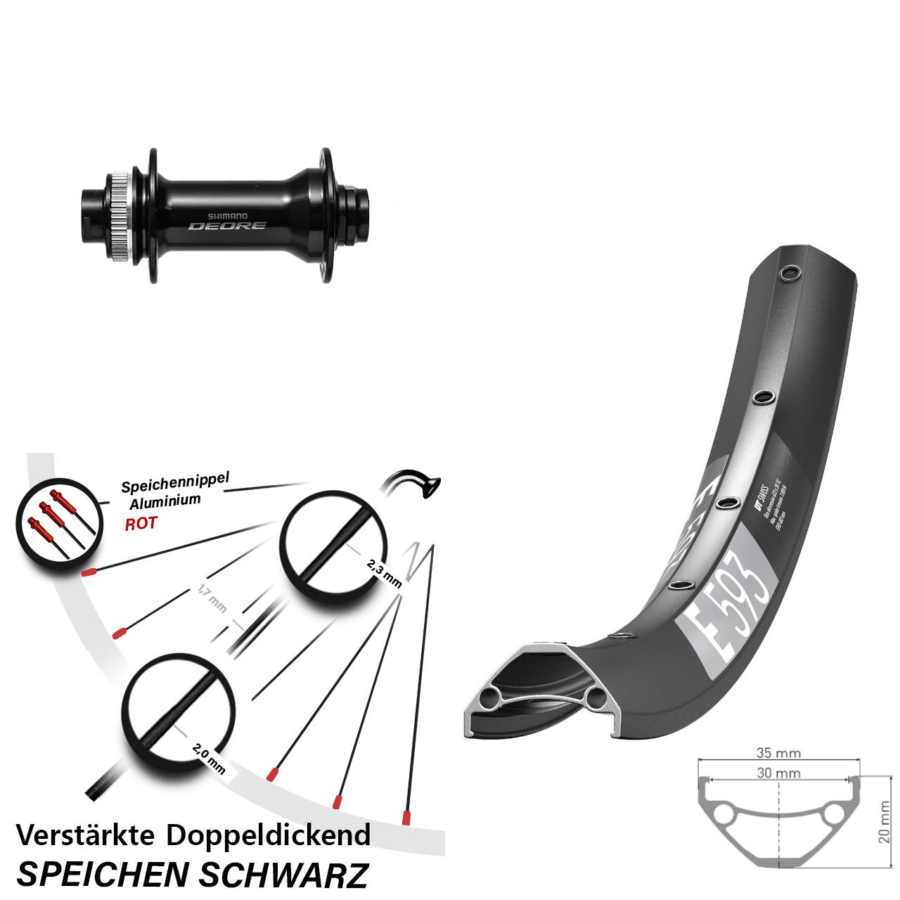 Boost Disc Laufrad 15x110 29 Zoll DT Swiss E593 Shimano Deore
