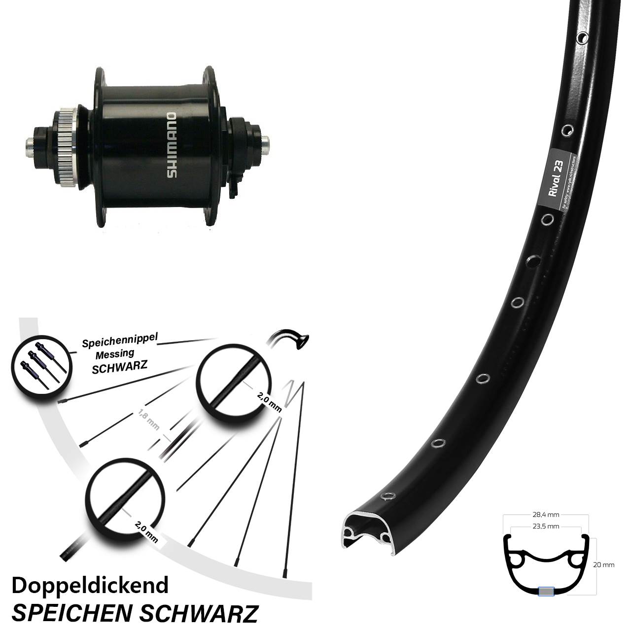 Ryde Rival 23 Shimano DH-UR700 650B Nabendynamovorderrad Centerlock für Schnellspanner