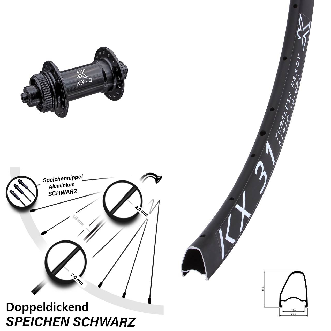 KX-G 31 Offset 28 Zoll Disc Laufrad für Schnellspanner
