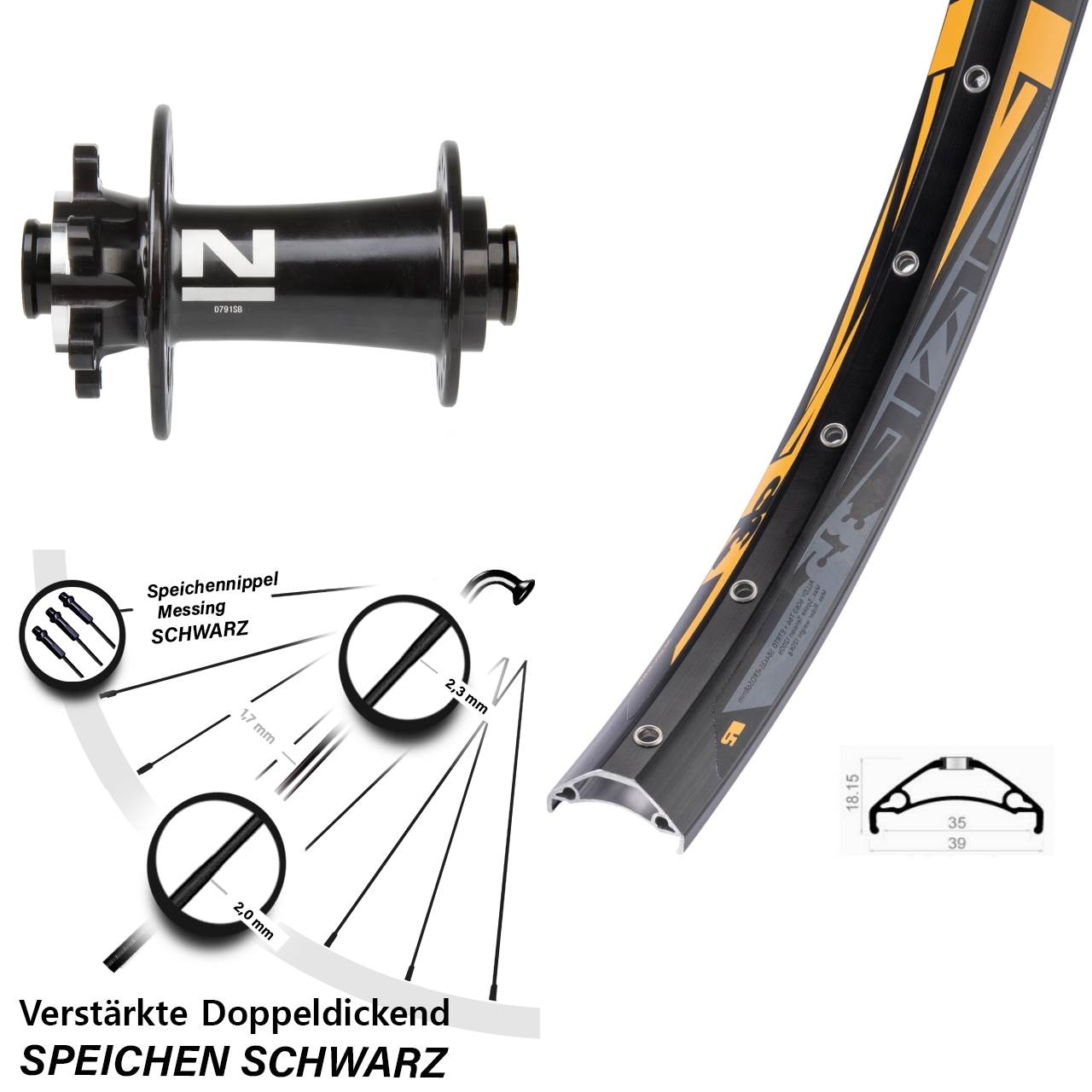 6-Loch Vorderrad 27,5 Zoll Rodi TRYP 35 Novatec D791 15x100