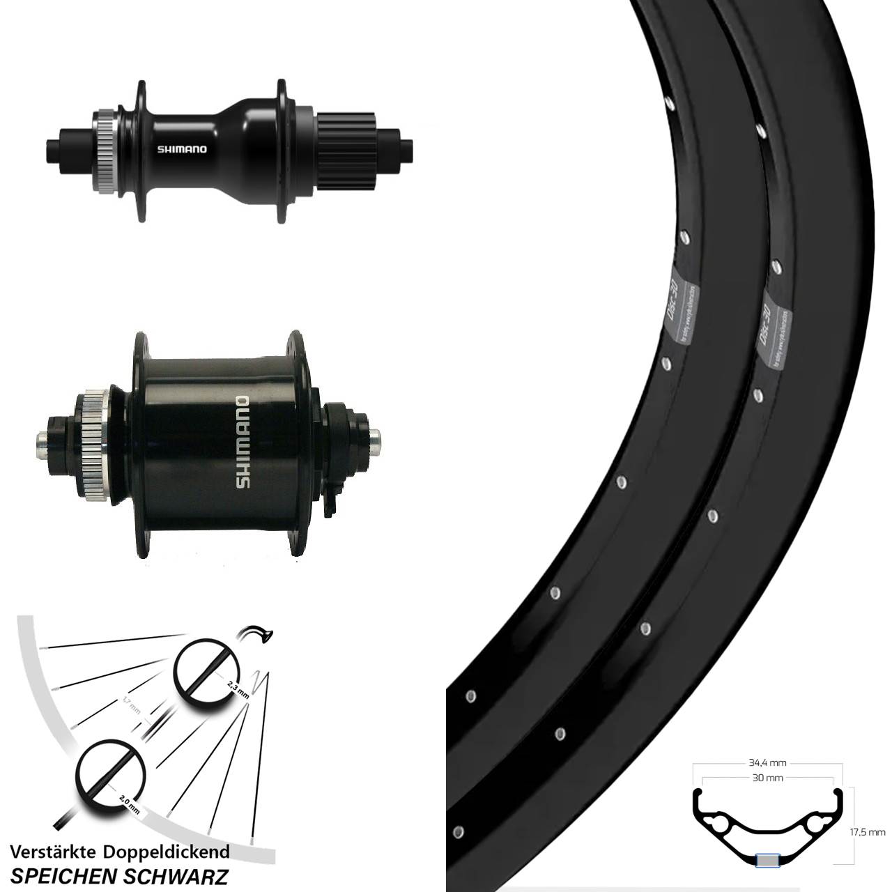 29 Zoll Ryde Disc 30 Shimano DH-UR700 FH-QC500 Laufradsatz QR Micro Spline