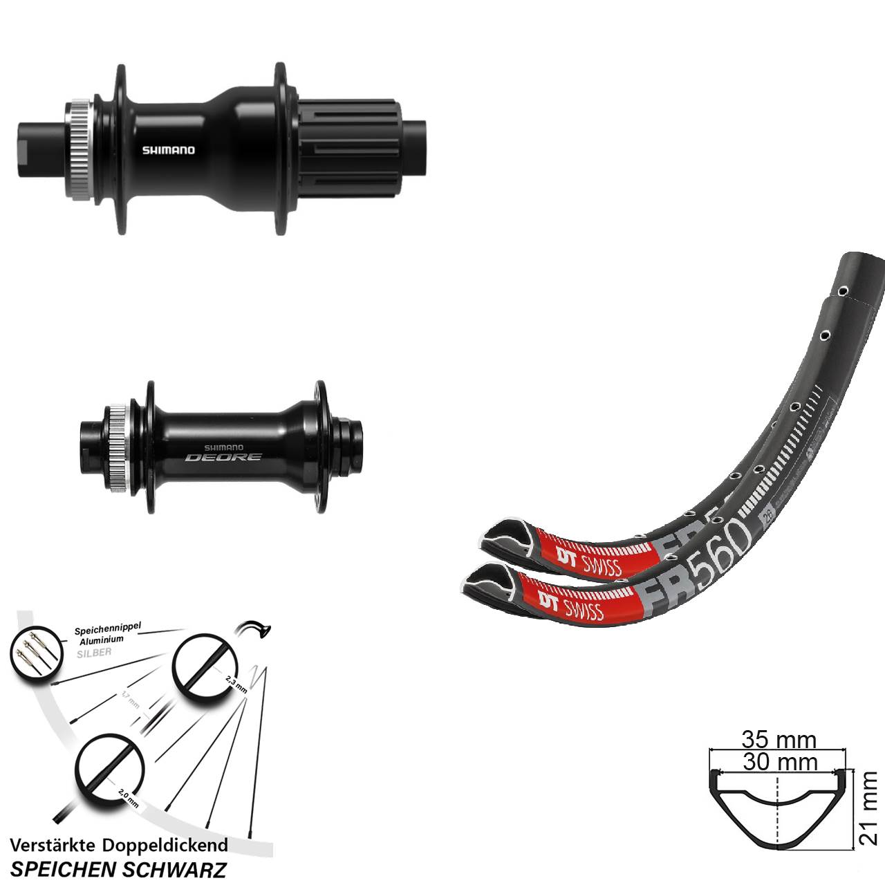DT Swiss FR560 Shimano FH-TC500 Boost HB-M6010-B 26 Zoll Laufradsatz Centerlock