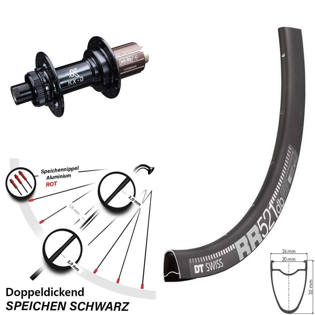 Hinterrad Centerlock 28 Zoll DT Swiss RR 521 KX-B 8-12 fach HG 12x148 Boost