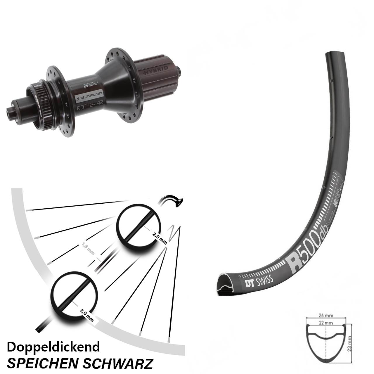 29 Zoll DT Swiss R 500-370 Hybrid Disc Hinterrad QR 8-11 fach