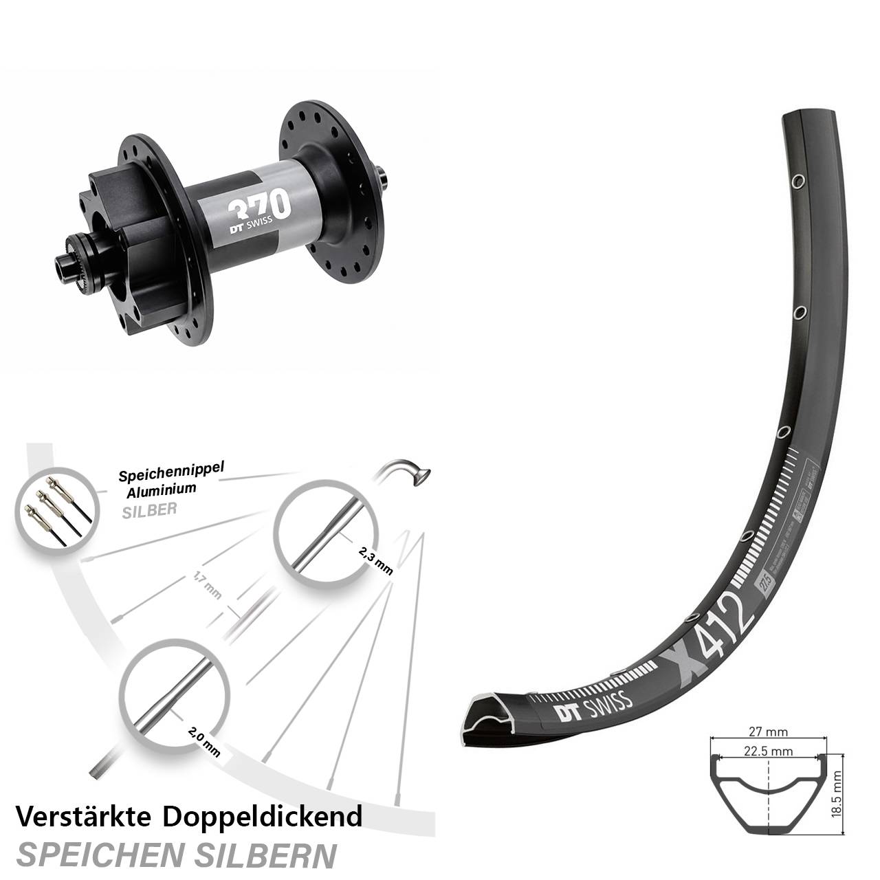 DT Swiss X412-370 29 Zoll Vorderrad 6-Loch für Schnellspanner