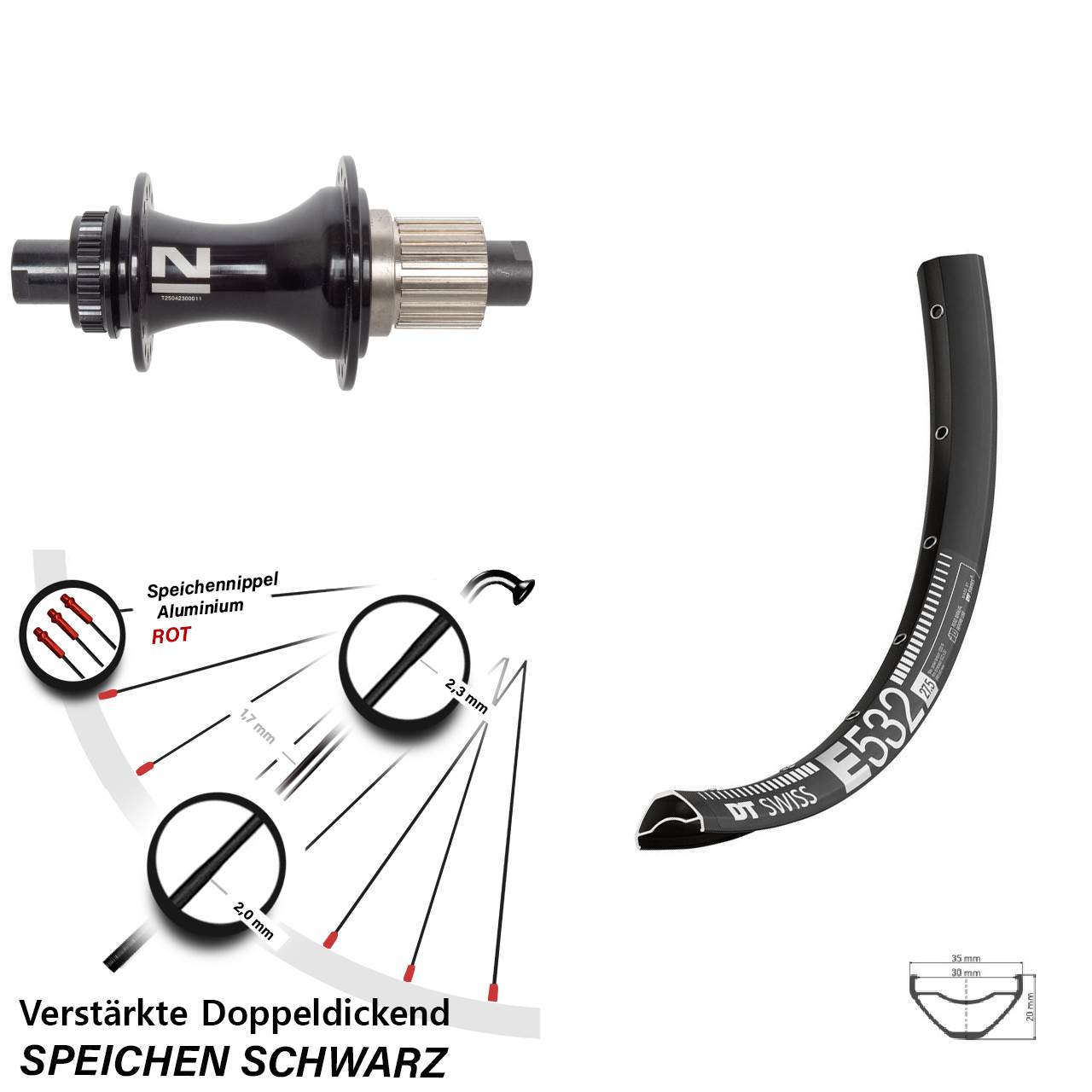 Centerlock Hinterrad 12x148 29 Zoll DT Swiss E532 Novatec D462SB Shimano Micro Spline
