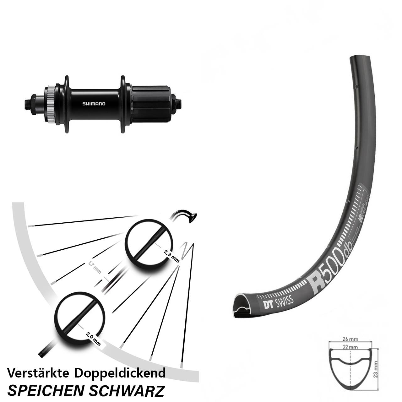 Centerlock Hinterrad 29 Zoll DT Swiss R500 Shimano QC400 8-11 fach HG QR