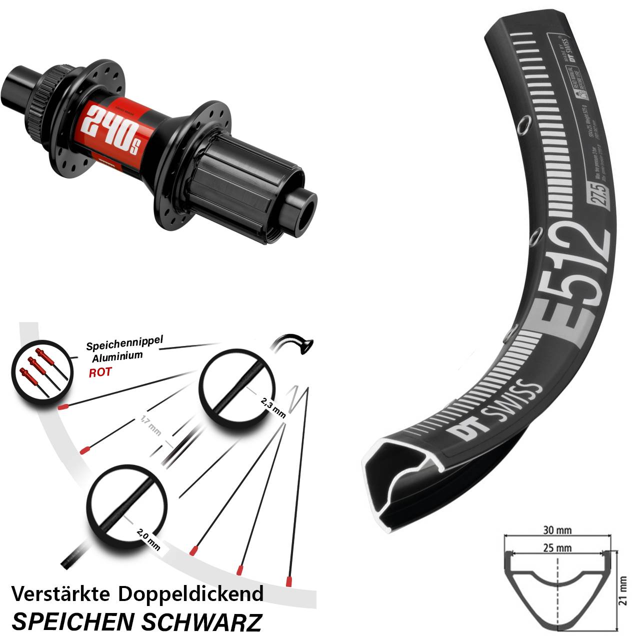 DT Swiss E 512 240s 29 Zoll Disc Hinterrad 12x148 8-11 fach