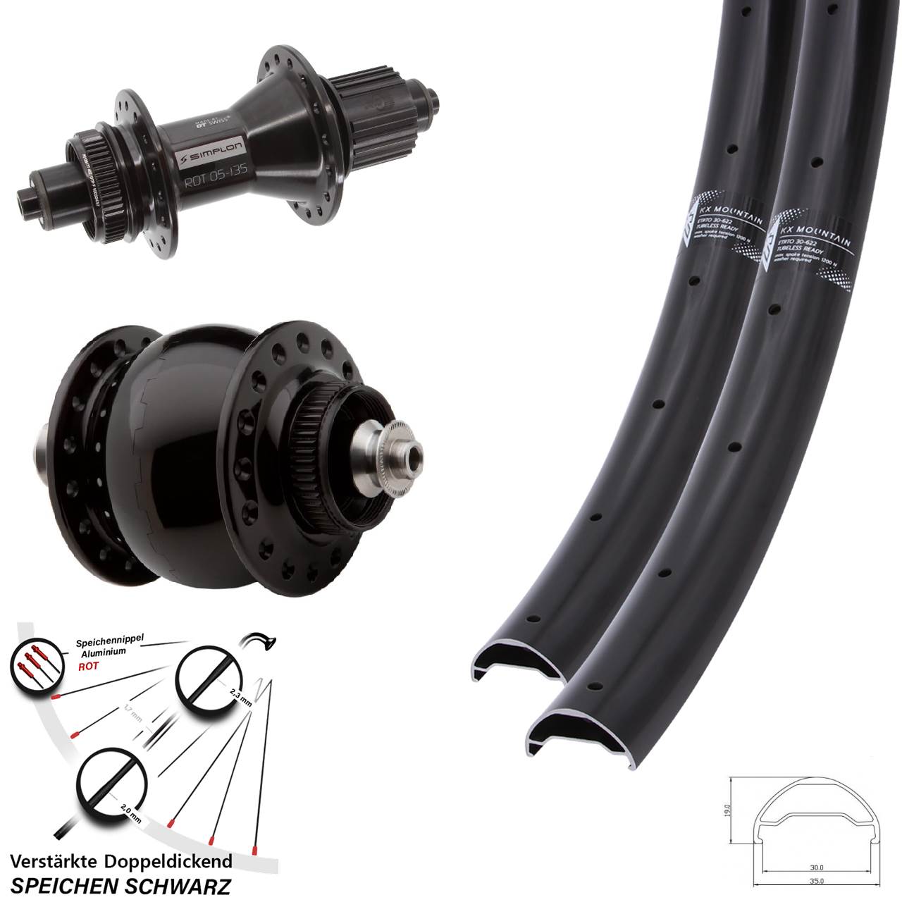 KX Mountain TR DT Swiss 370 Hybrid SON delux 29 Zoll Disc Laufradsatz QR Micro Spline