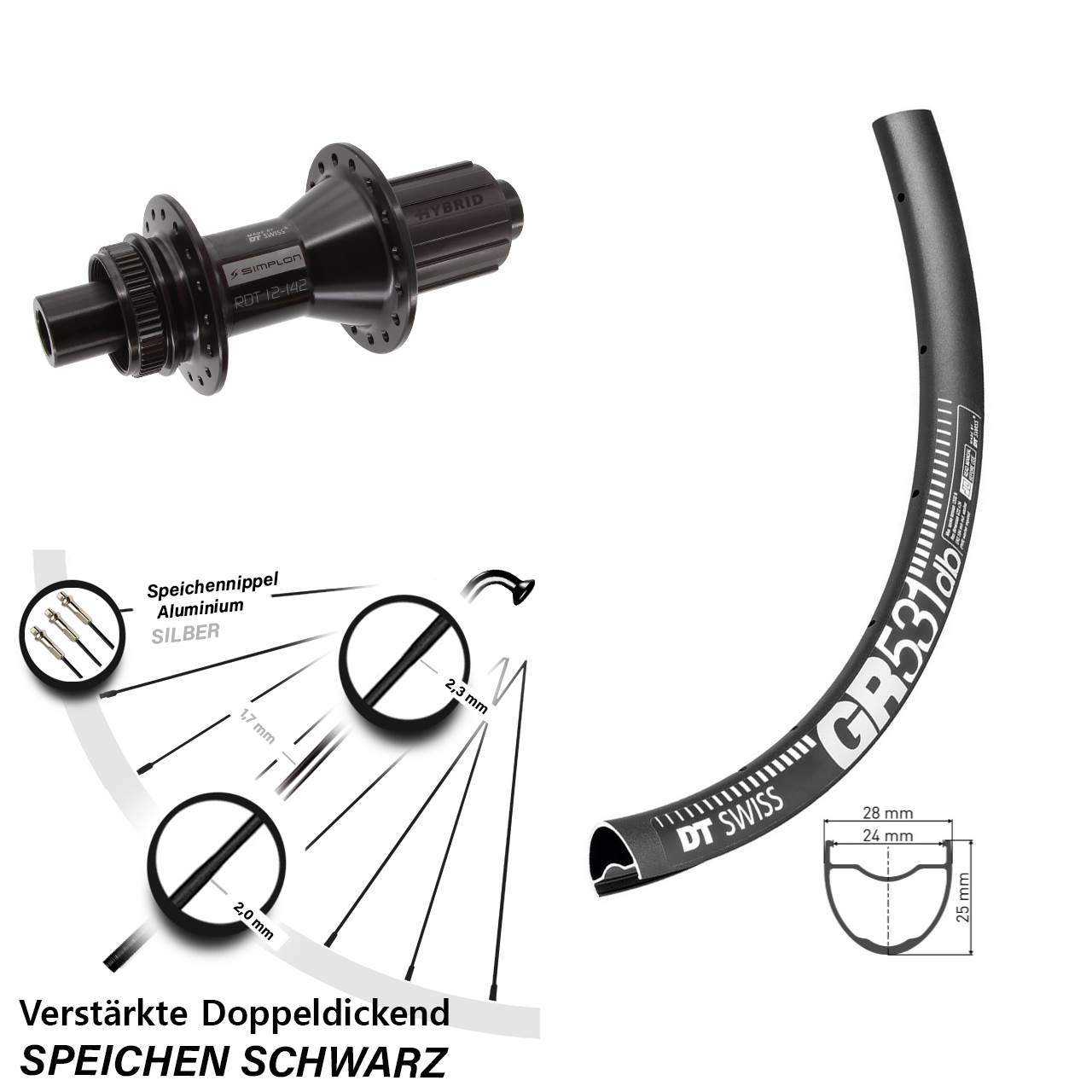 Disc Hinterrad 12x142 28 Zoll DT Swiss GR531-370 Hybrid 8-11 fach