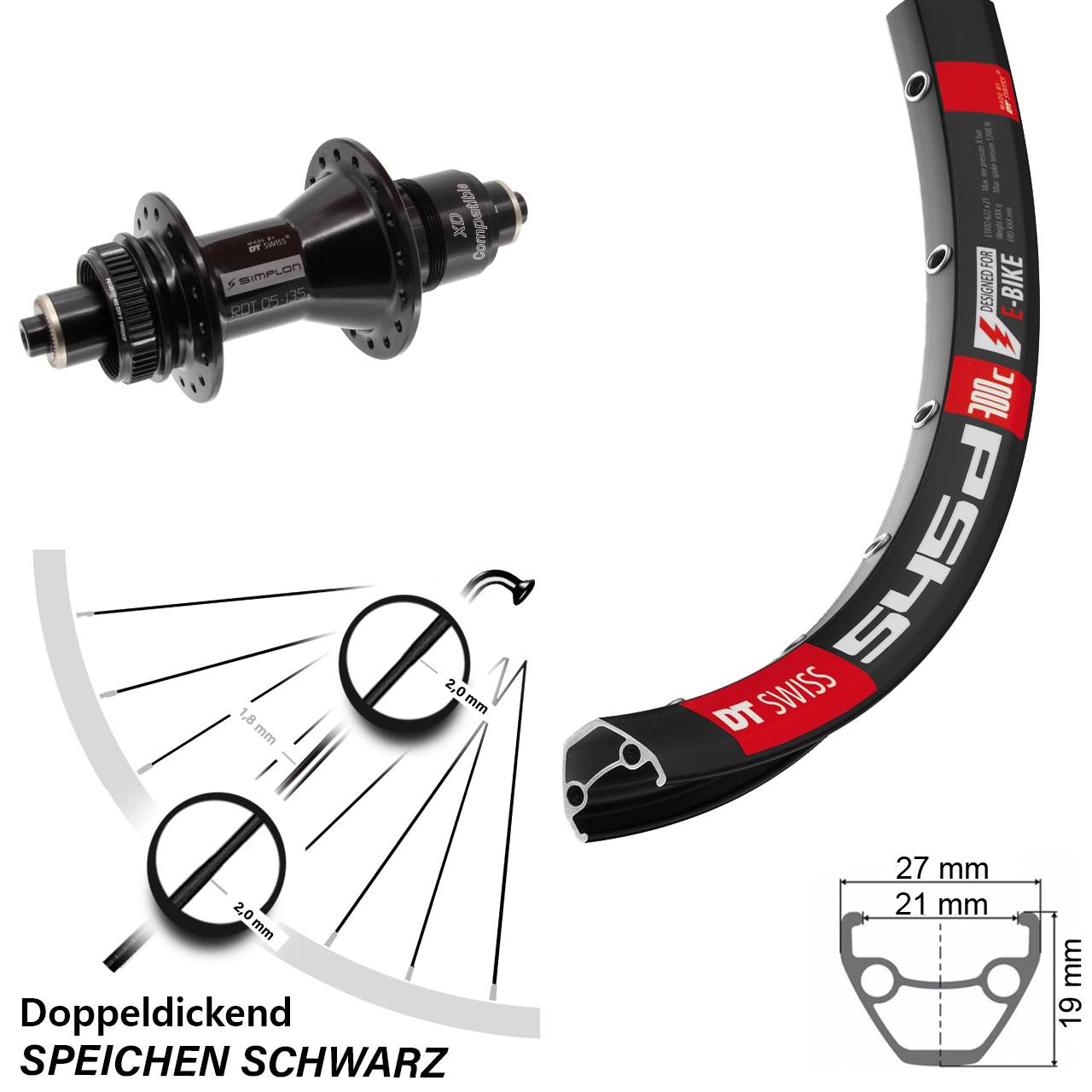 28 Zoll DT Swiss 545-370 Hinterrad Centerlock QR XD