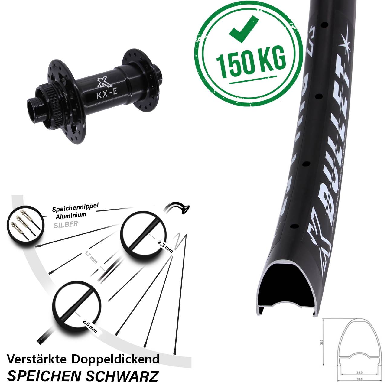 KX-E Bullet Heavy Duty 28-29 Zoll Vorderrad Centerlock 15x110 Boost