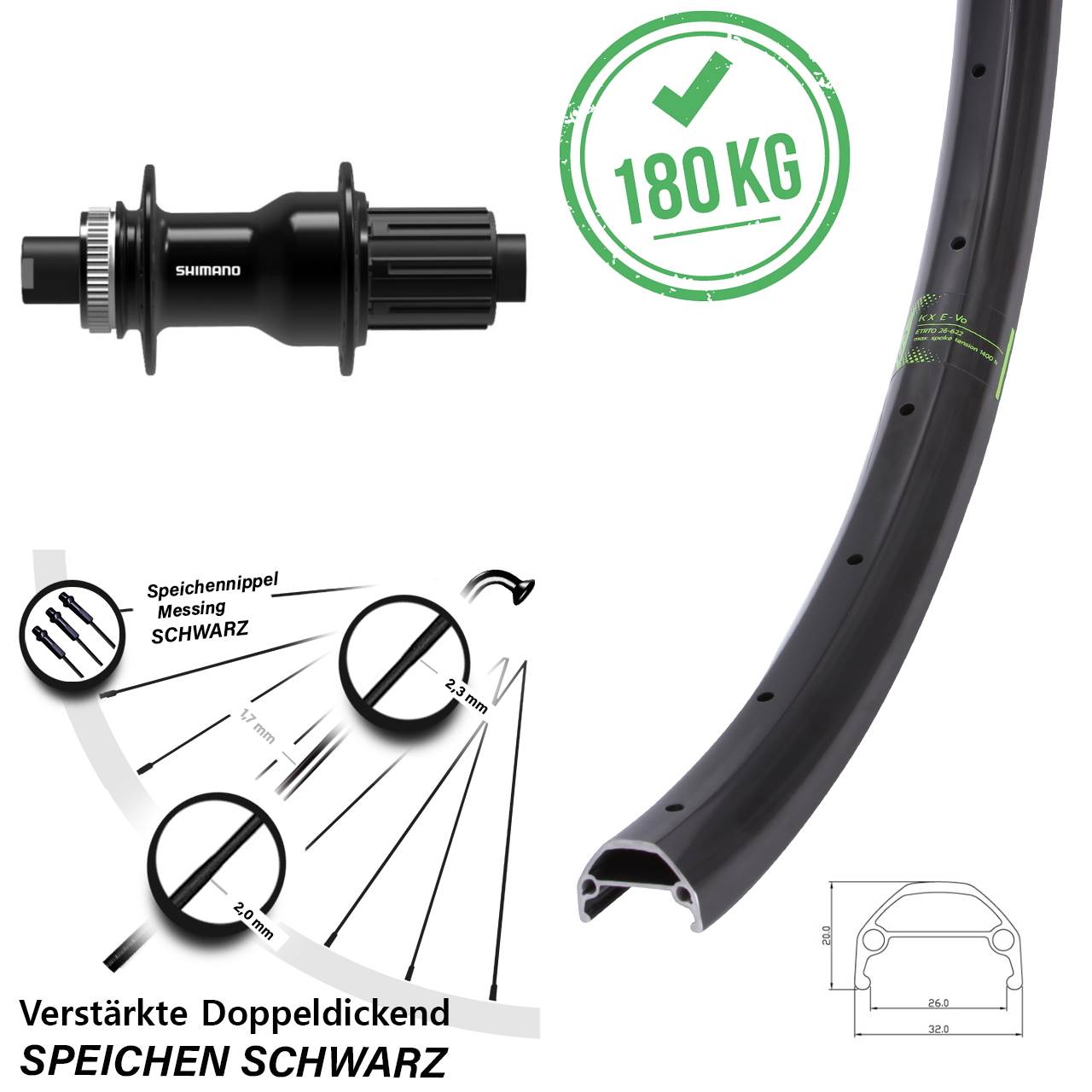 Hinterrad 26 Zoll KX Evo Disc Shimano FH-TC500-HM-B Boost