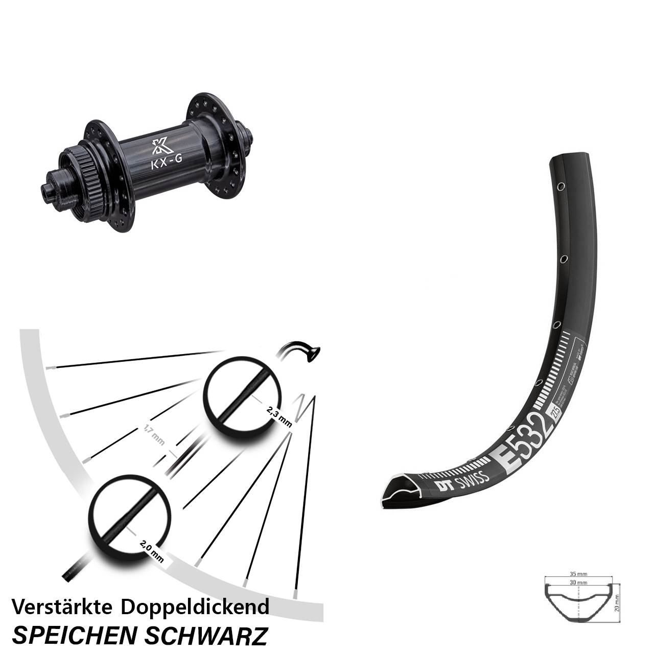 Disc Vorderrad 27,5 Zoll DT Swiss E 532 KX-G für Schnellspanner